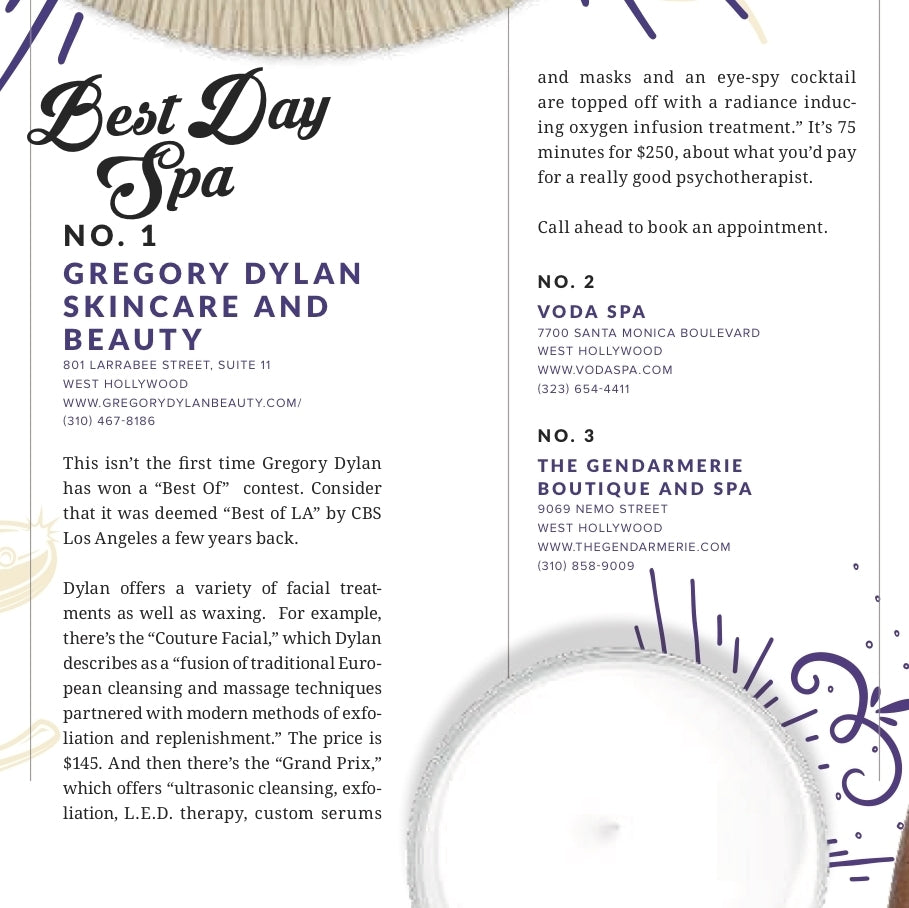Gregory Dylan Skincare Named Best Skincare 2018 by West Hollywood Magazine!